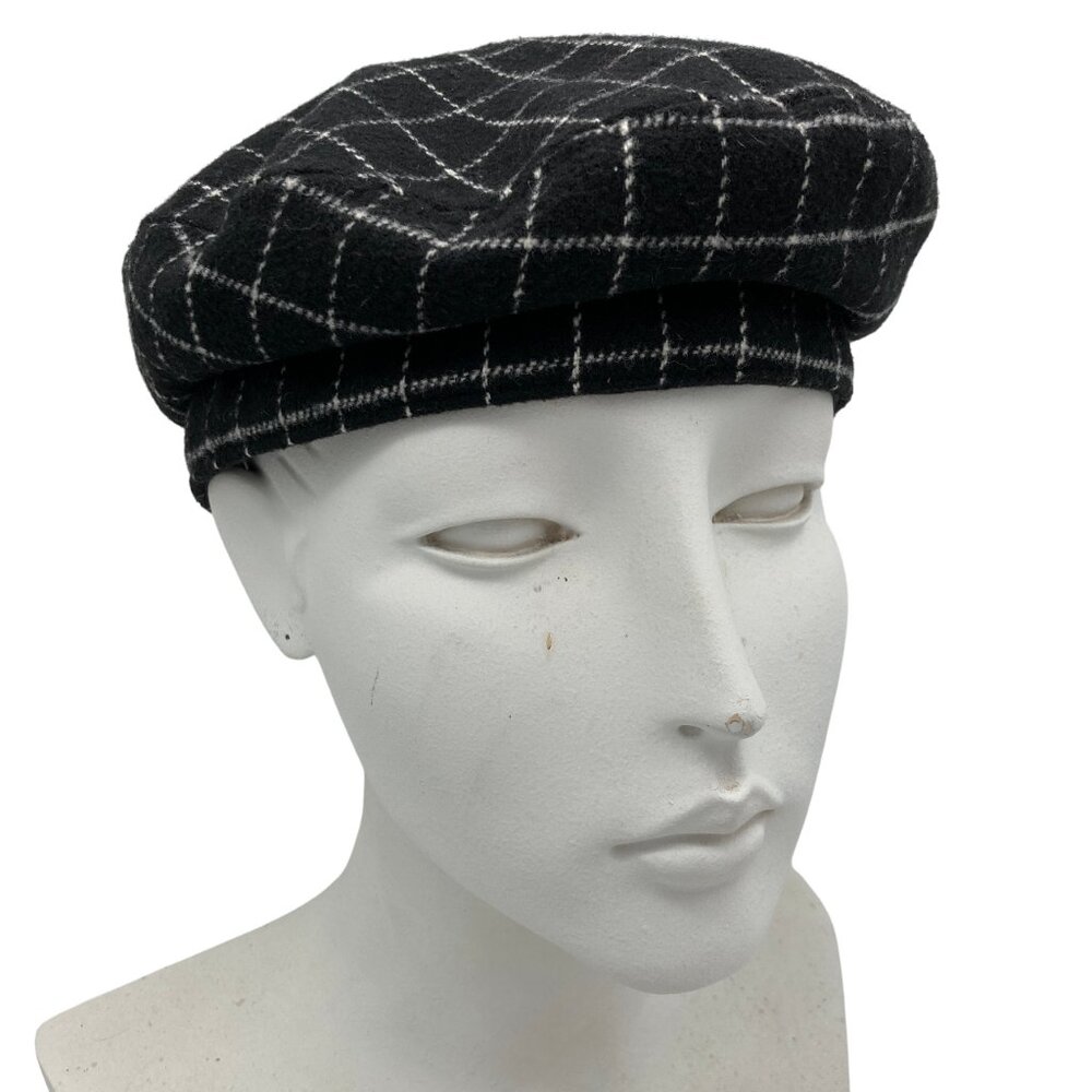 Free People Windowpane Plaid Beret with Adjustable Band